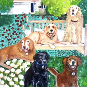 SOLD - Commissioned Pet Portrait of Bailey, Molly, Ellie, Ollie & Ani